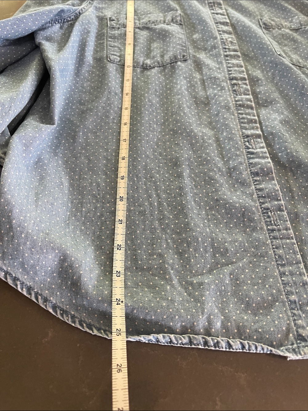 Chico's Light Blue Polka Dot Denim Shirt- L - Picture 4 of 5
